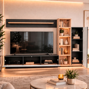 Parete Attrezzata Mobile TV Libreria Armadio Mensola Vani Multifunzione Design Contemporaneo Living Arredo Casa 240 x 40 x 127 Cm Antracite E Rovere