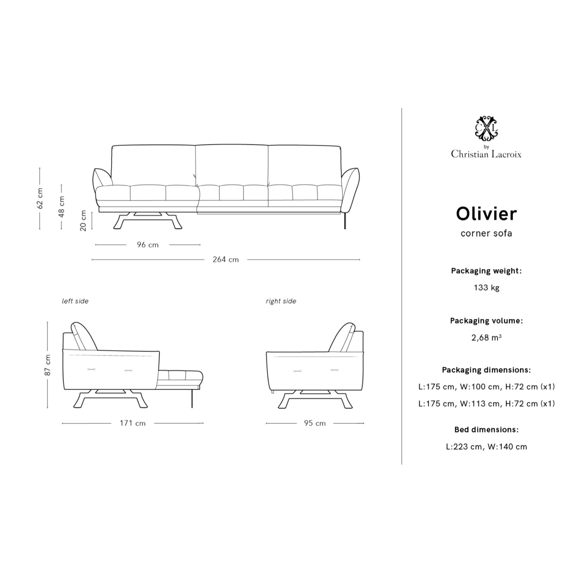 Canapé d'angle gauche modulable "Olivier" 4 places en tissu structurel gris clair