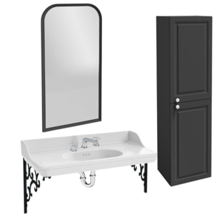 Pack plan vasque suspendu 3 trous Cléo 1889 + colonne droite + miroir + mélangeur croisillon chromé + siphon chromé