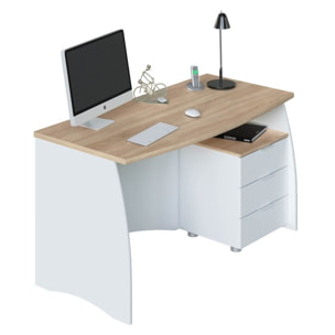 Mesa de escritorio Stil Buc 3 cajones Blanco Artik (Blanco Mate) - Roble Canadian