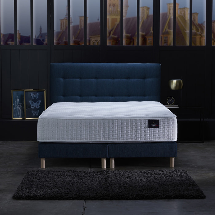 Ensemble Séléné - Matelas ressorts ensachés Accueil latex - Sommier Bleu Marine