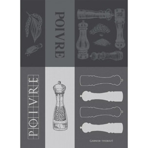 Torchon pur coton motif jacquard blanc noir Les poivrieres charbon