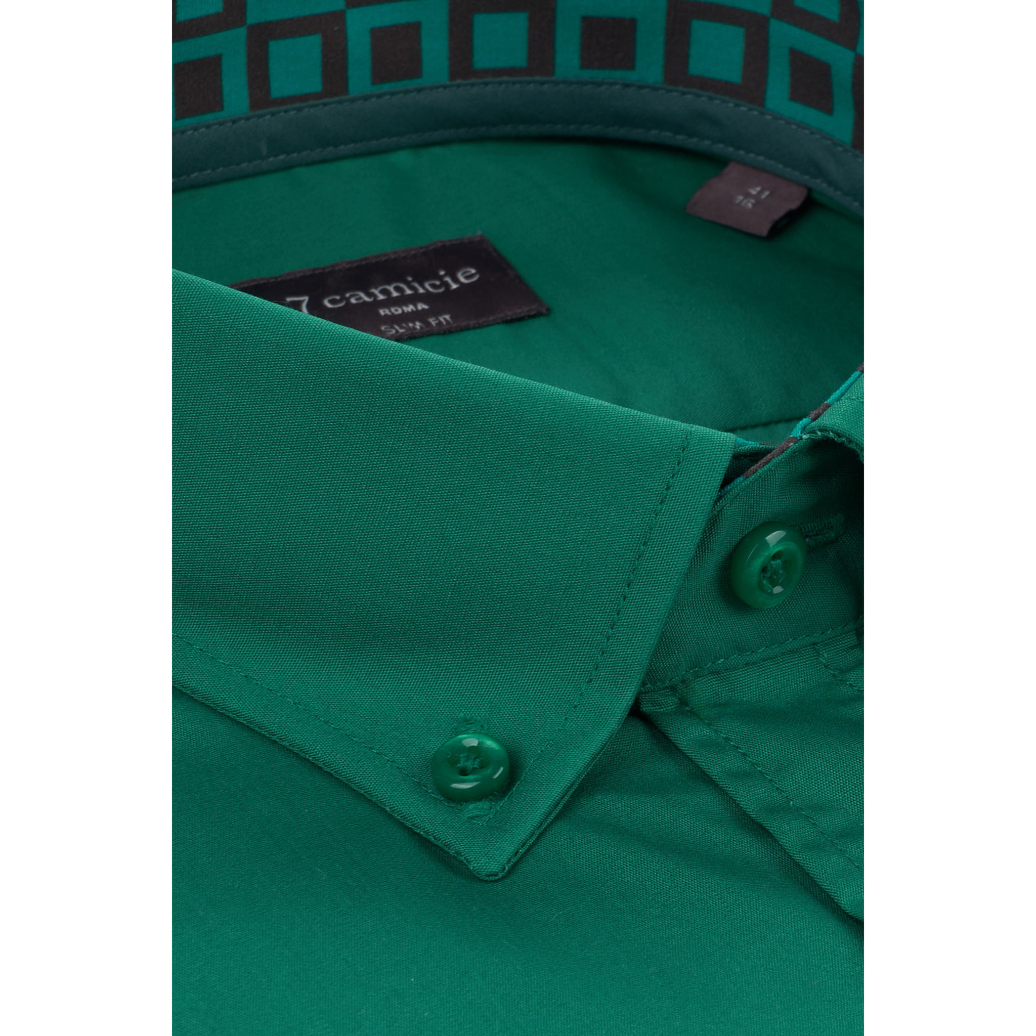 camicia uomo 1 bottone button down slim Popeline Stretch Unito Verde Foglia
