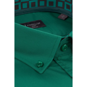 camicia uomo 1 bottone button down slim Popeline Stretch Unito Verde Foglia