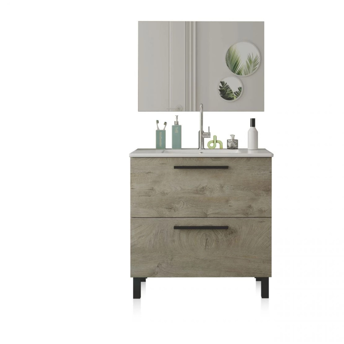 Mueble de baño con espejo Sense 2 cajones Roble Alaska