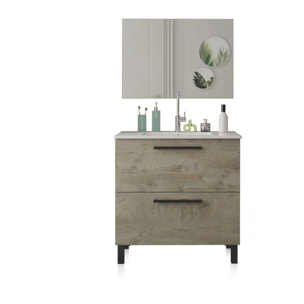 Mueble de baño con espejo Sense 2 cajones Roble Alaska