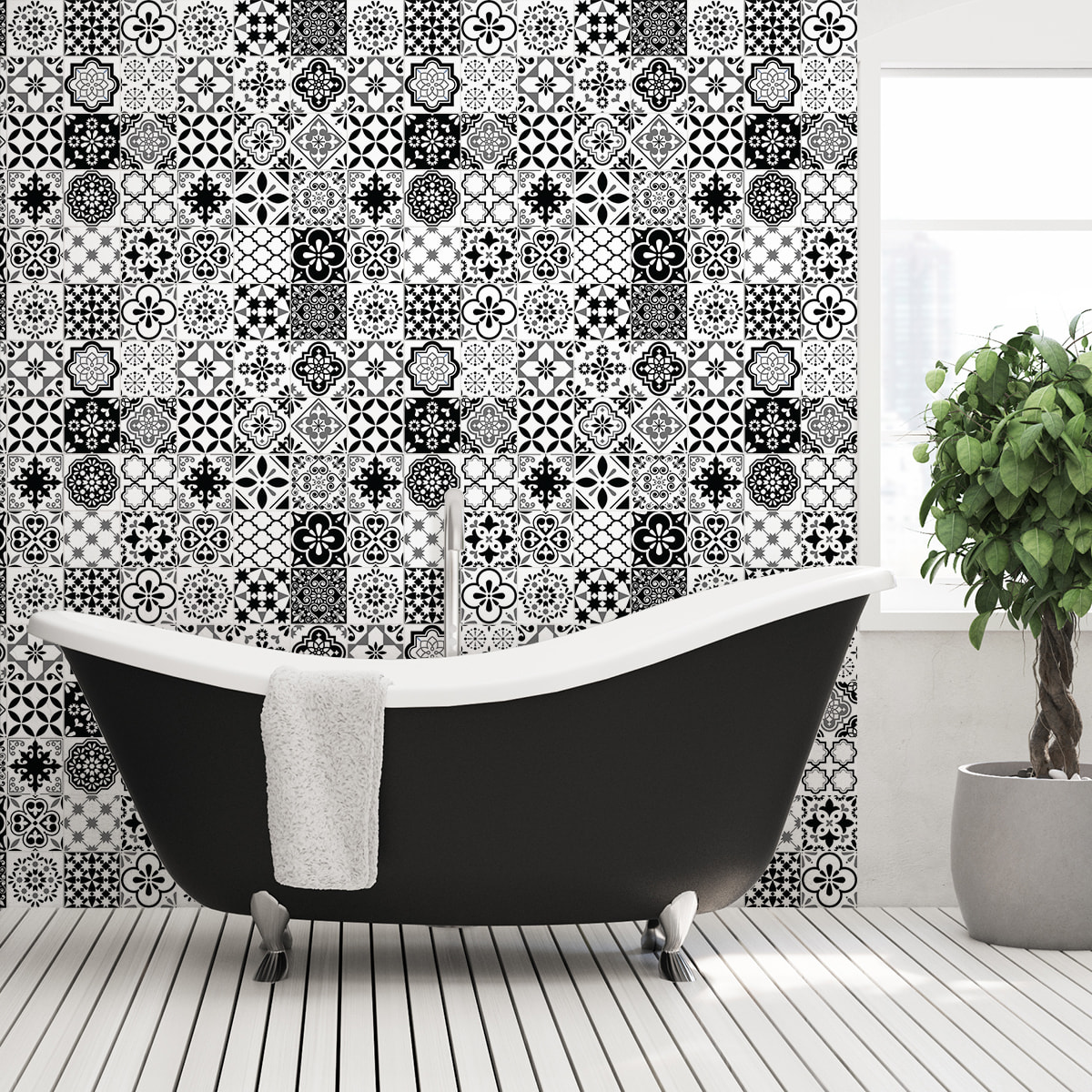 Stickers muraux - Sticker Mural Carrelage adhésif Cuisine Salle de Bain - 60 STICKERS CARREAUX DE CIMENT AZULEJOS LUIS