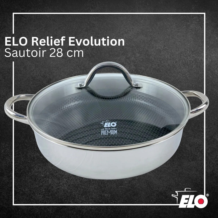 Sautoir 28 cm en inox 18/10 avec couvercle Elo Relief Evolution