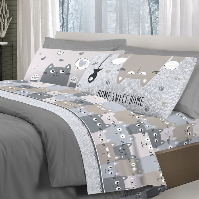 Completo letto happycat grigio 100% cotone