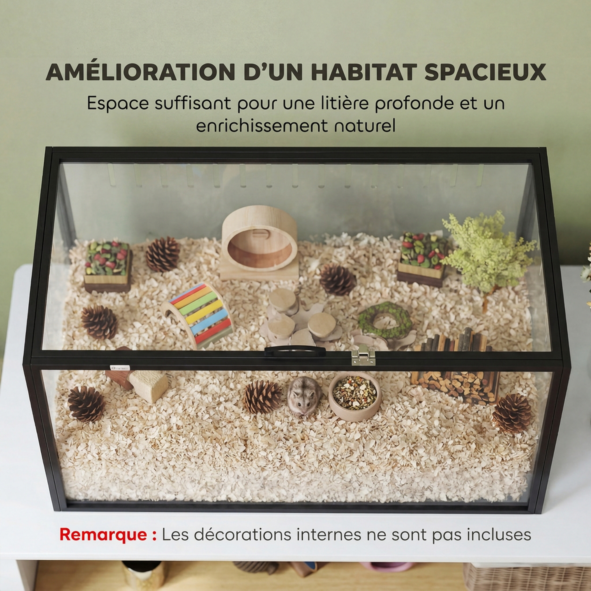 Cage hamster grande taille acrylique acier dim. 105x51x51cm toit ouvrant noir
