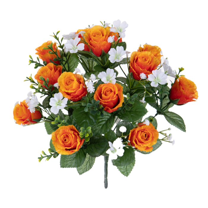 Bouquet Di Rose E Gipsophila. Altezza 33 Cm - Pezzi 4 - 22X35X22cm - Colore: rosa - Bianchi Dino - Fiori Artificiali