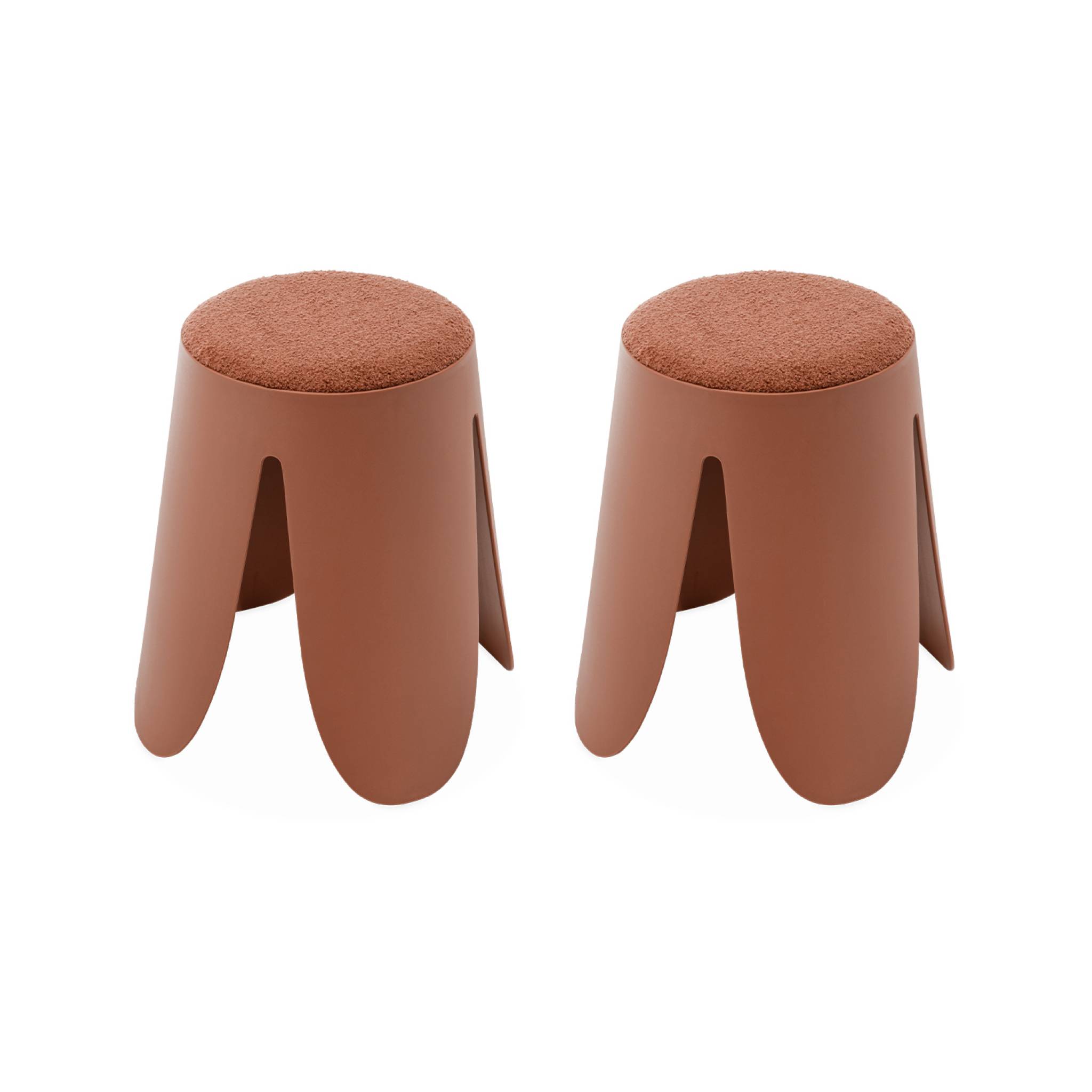 Set de 2 tabourets empilables terracotta. bouclette texturée. NIKI. Ø30 / 44 x H46cm