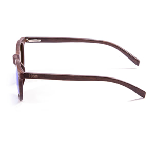 Gafas de sol OCEAN LIZARD WOOD - Marrón oscuro mate patilla marrón bambú con montura transparente blanco / Revo azul