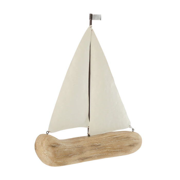 J-Line Voilier décoratif - bois - naturel/blanc - large