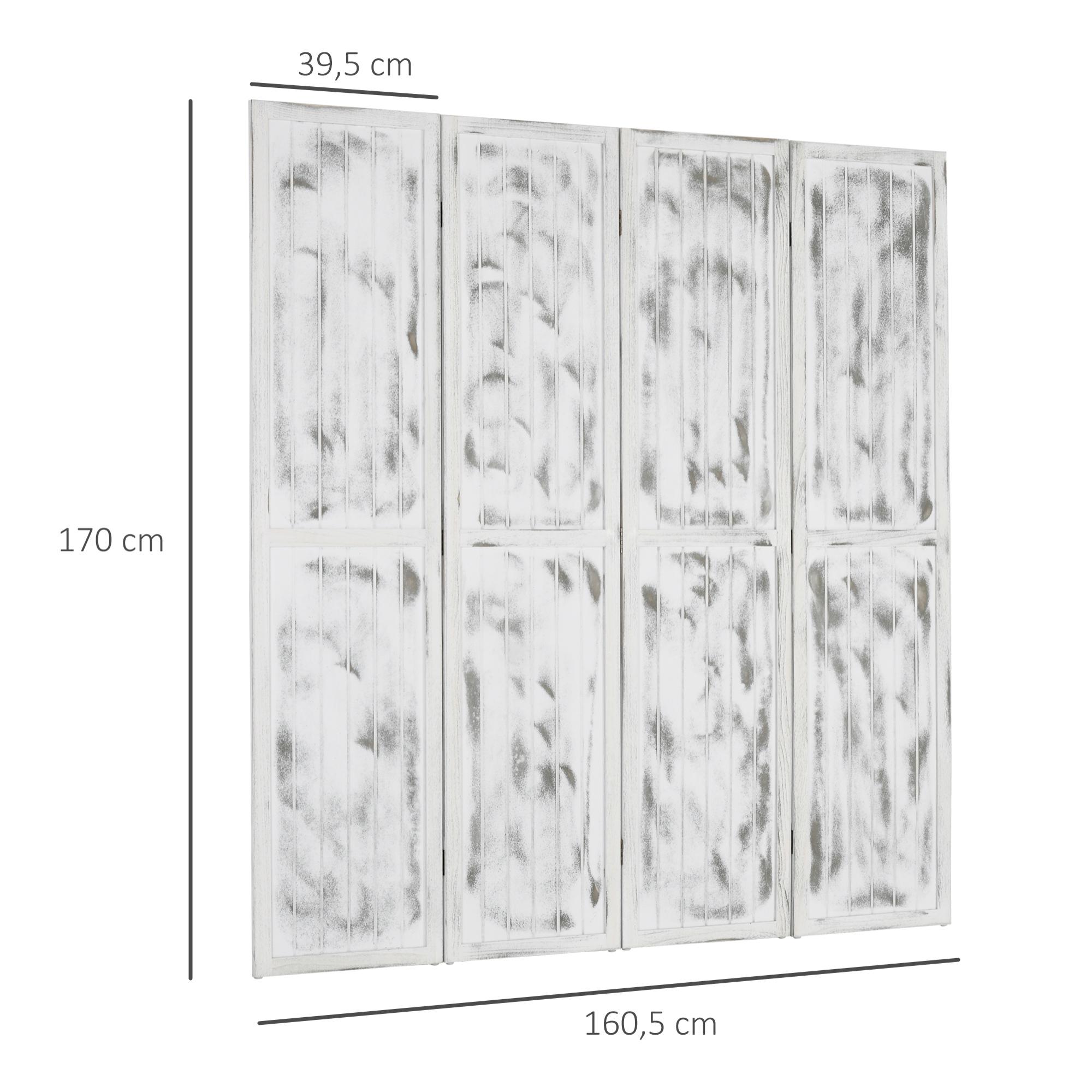 HOMCOM Biombo Plegable de 4 Paneles Separador de Ambientes 160,5x170 cm Divisor de Habitación Decoración Elegante para Dormitorio Salón Cocina Blanco Rústico