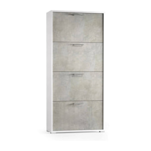 Scarpiera Rosa, Mobile multiuso da ingresso con 4 ante a ribalta, Armadietto portascarpe a doppia profondità, 100% Made in Italy, Cm 67x28h147, Bianco e Cemento