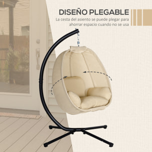 Silla Colgante Huevo con Soporte Columpio Jardín Exterior con Cesta Plegable y Cojín Columpio Colgante para Interior y Exterior Carga 120 kg Caqui