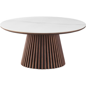 Table basse ronde plateau en céramique bicolore piètement cannelé - ADA