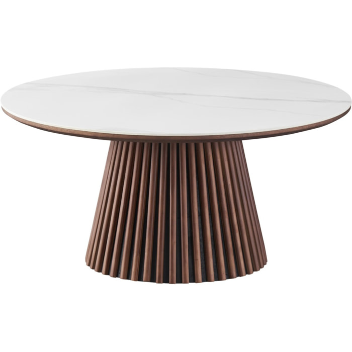 Table basse ronde plateau en céramique bicolore piètement cannelé - ADA