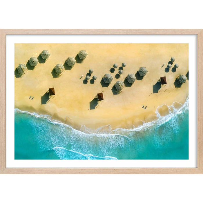 Poster paillote du pacifique Affiche + cadre en bois - Chêne