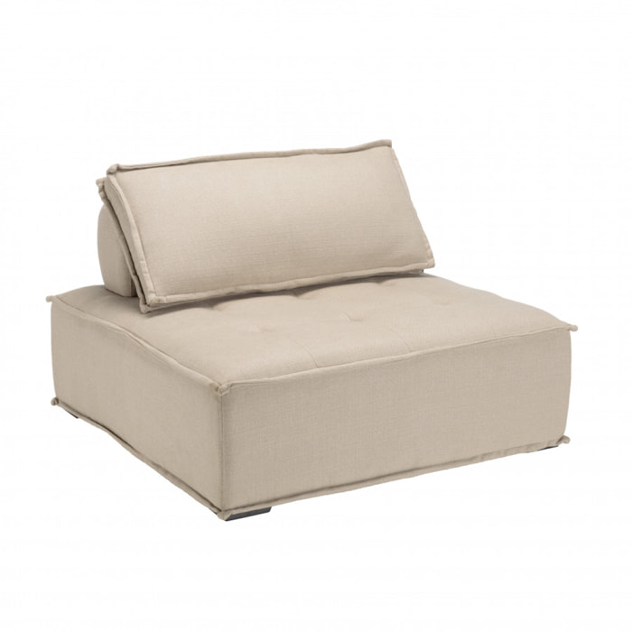 ALBANE - Chauffeuse capitonnée beige 100x100cm avec dossier et coussin