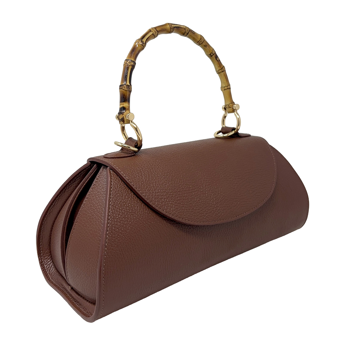 Borsa a Mano Elegante da Donna con Manico in Bambu in Pelle Martellata