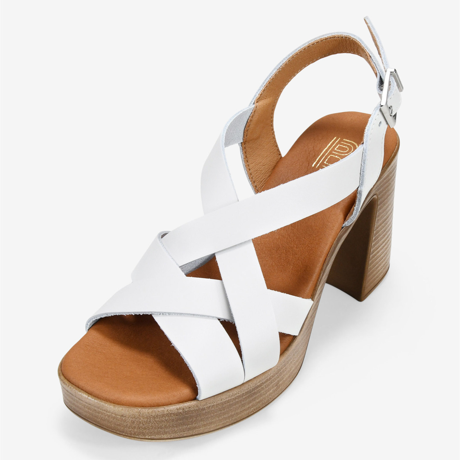 Sandalias de tacón blancas en piel