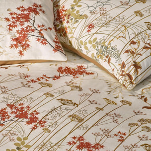 Lot h.couette +taies percale de coton 115 g/m² imprimé beige orange Erables beige