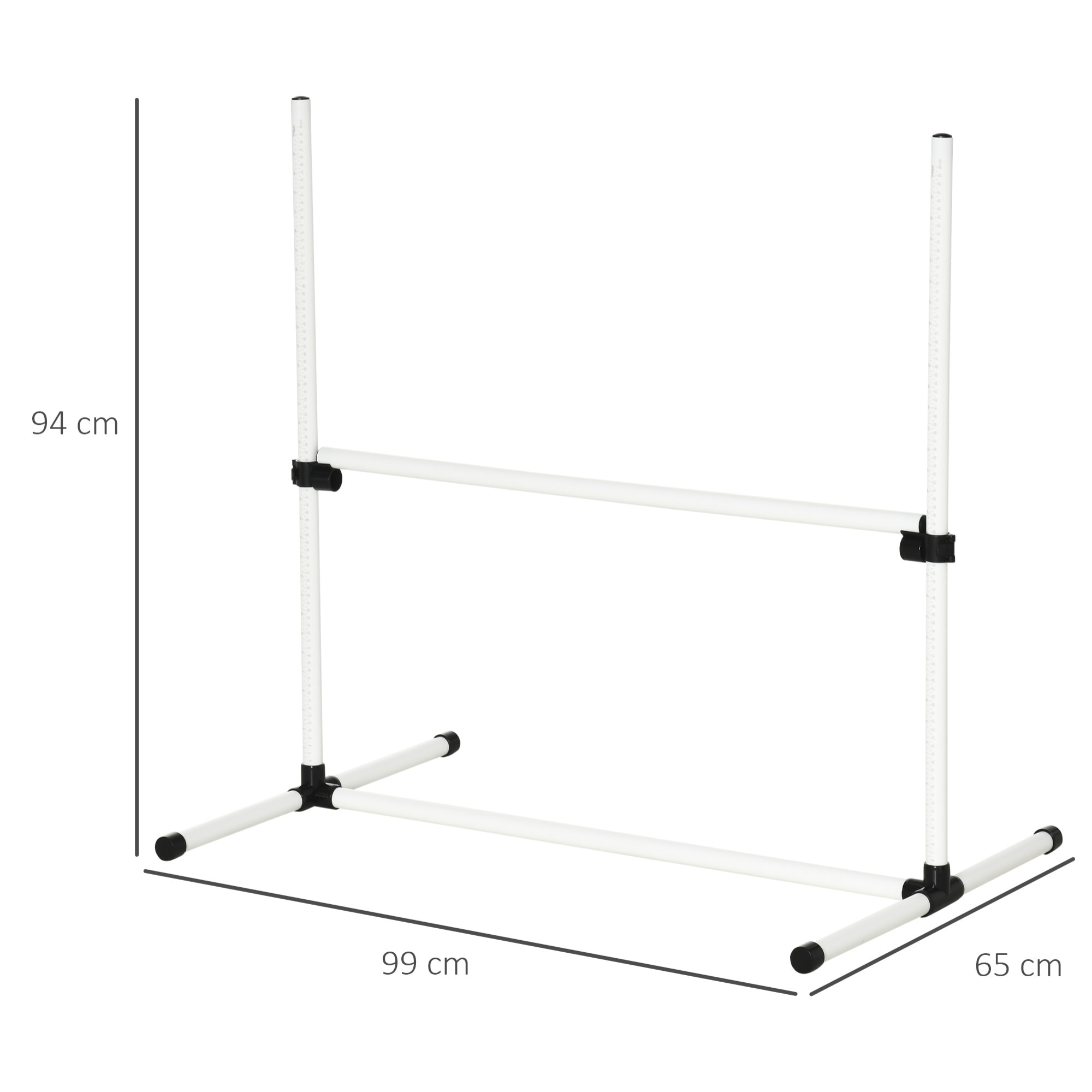 Set de Entrenamiento de Agilidad para Perros Mascotas 4 Piezas Obstáculos Vallas de Salto con Altura Ajustable y Bolsa de Transporte para Exteriores 99x65x94 cm Blanco