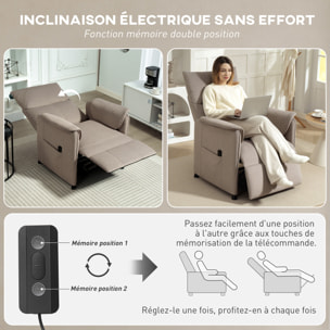 Fauteuil relax électrique inclinable repose-pieds rétractable télécommande velours marron
