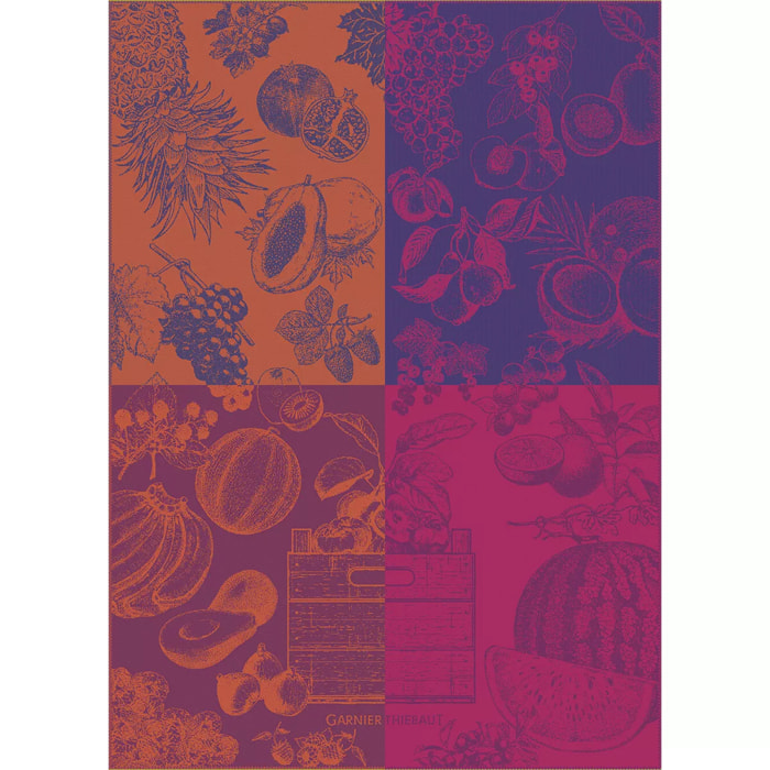 Torchon pur coton motif jacquard orange violet Les fruits purple