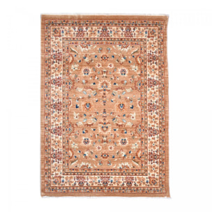 Tapis Boki rouge et beige aux motifs floraux d'inspiration Orientale