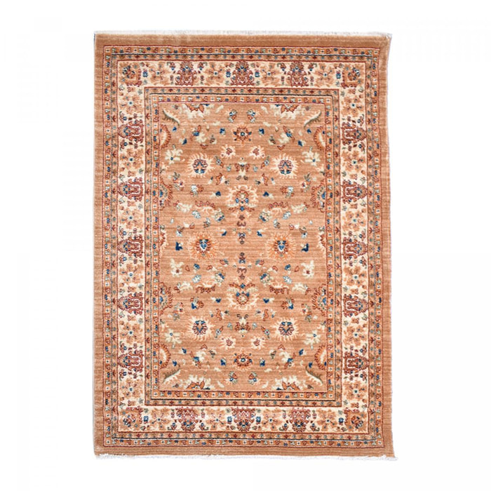 Tapis Boki rouge et beige aux motifs floraux d'inspiration Orientale