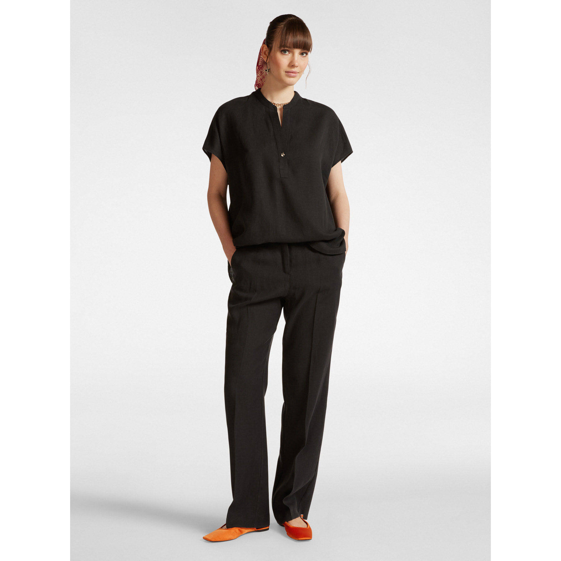 Elena Mirò - Pantalón relajado de lino - Negro