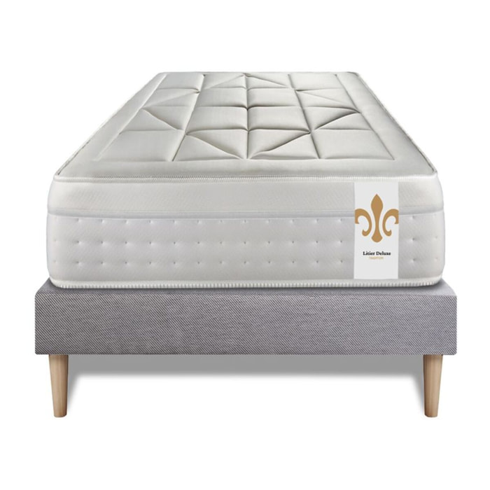 Ensemble Matelas Vingt-Huit - 28cm - Ressorts ensachés et mémoire de forme - Soutien point par point - Sommier Tapissier Gris
