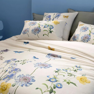 Housse de couette lin & coton lavé 130 g/m² imprimé bleu jaune Iris d'ete naturel