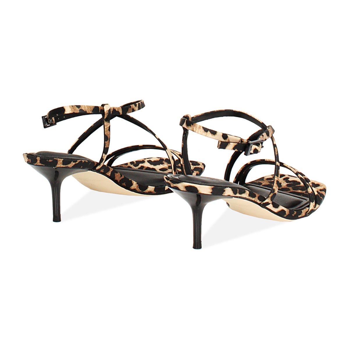 Sandalo donna leopardato in raso, tacco 5,5 cm