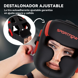 Casco de Boxeo Helmet MMA con Correa Ajustable Protector de Cabeza para Grappling Sparring Artes Marciales Kickboxing Karate Talla L Rojo y Negro