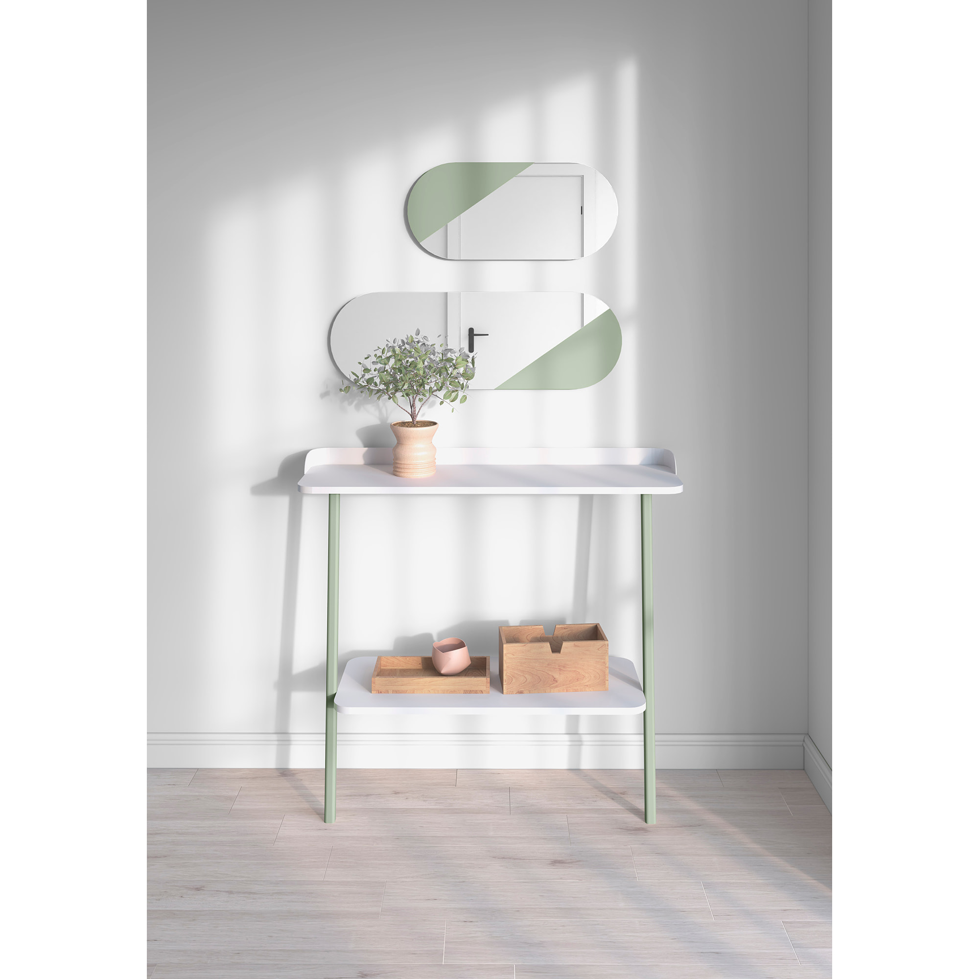 Set de espejos ovalados Aire haya verde 90/65x30x2 cm