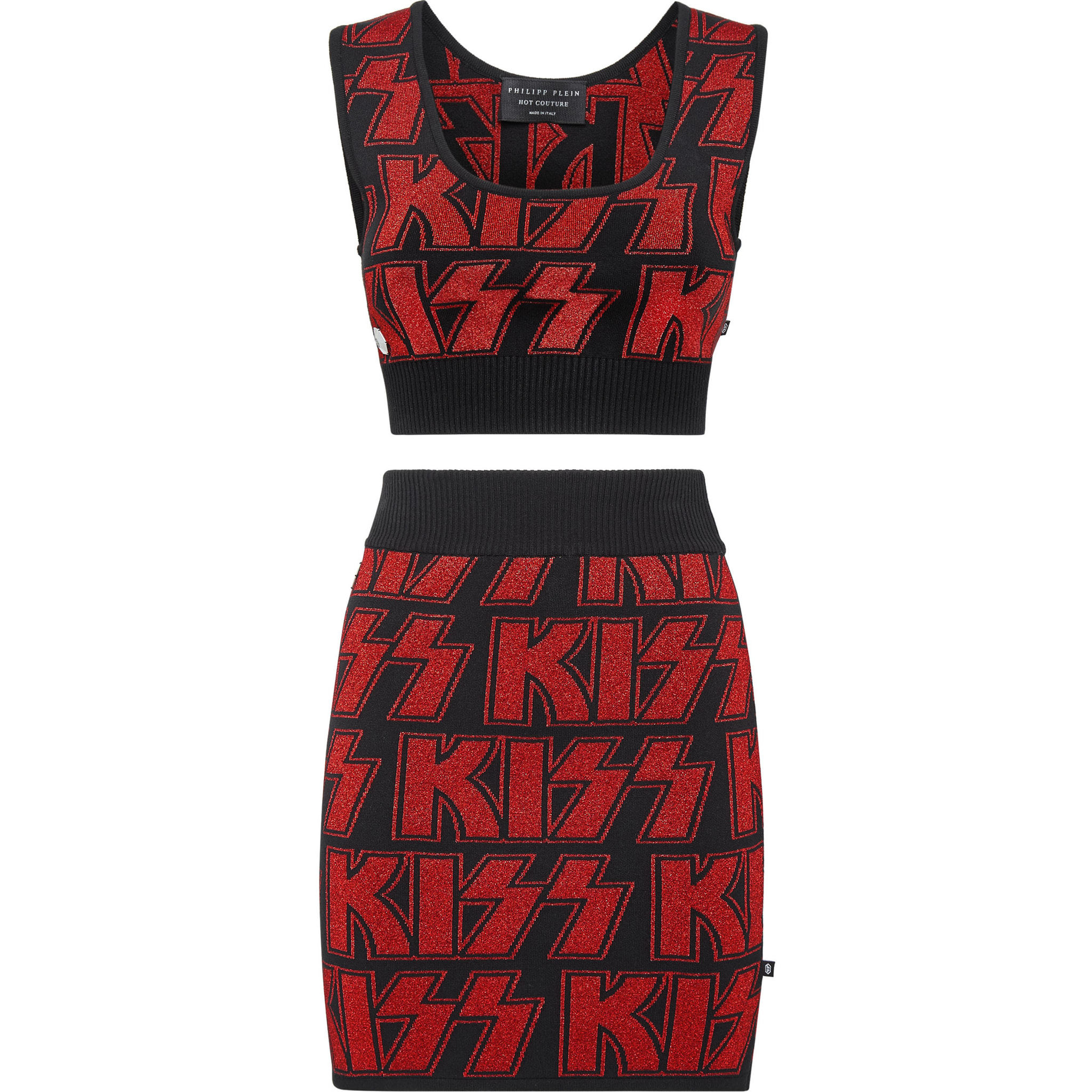 PHILIPP PLEIN Knit Compose Top+Skirt Rock band