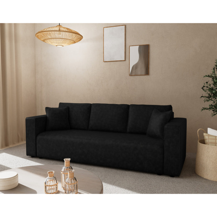 Topaze - canapé droit 3 places convertible avec coffre en simili - Noir