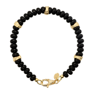 Bracciale placcato Oro Giallo 18Kt con Onice Nero e Rondelle Martellate