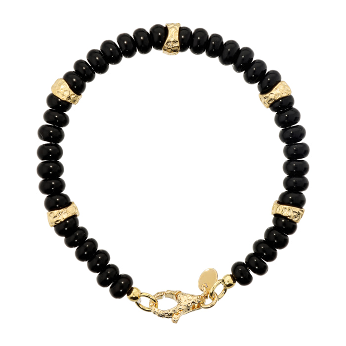 Bracciale placcato Oro Giallo 18Kt con Onice Nero e Rondelle Martellate