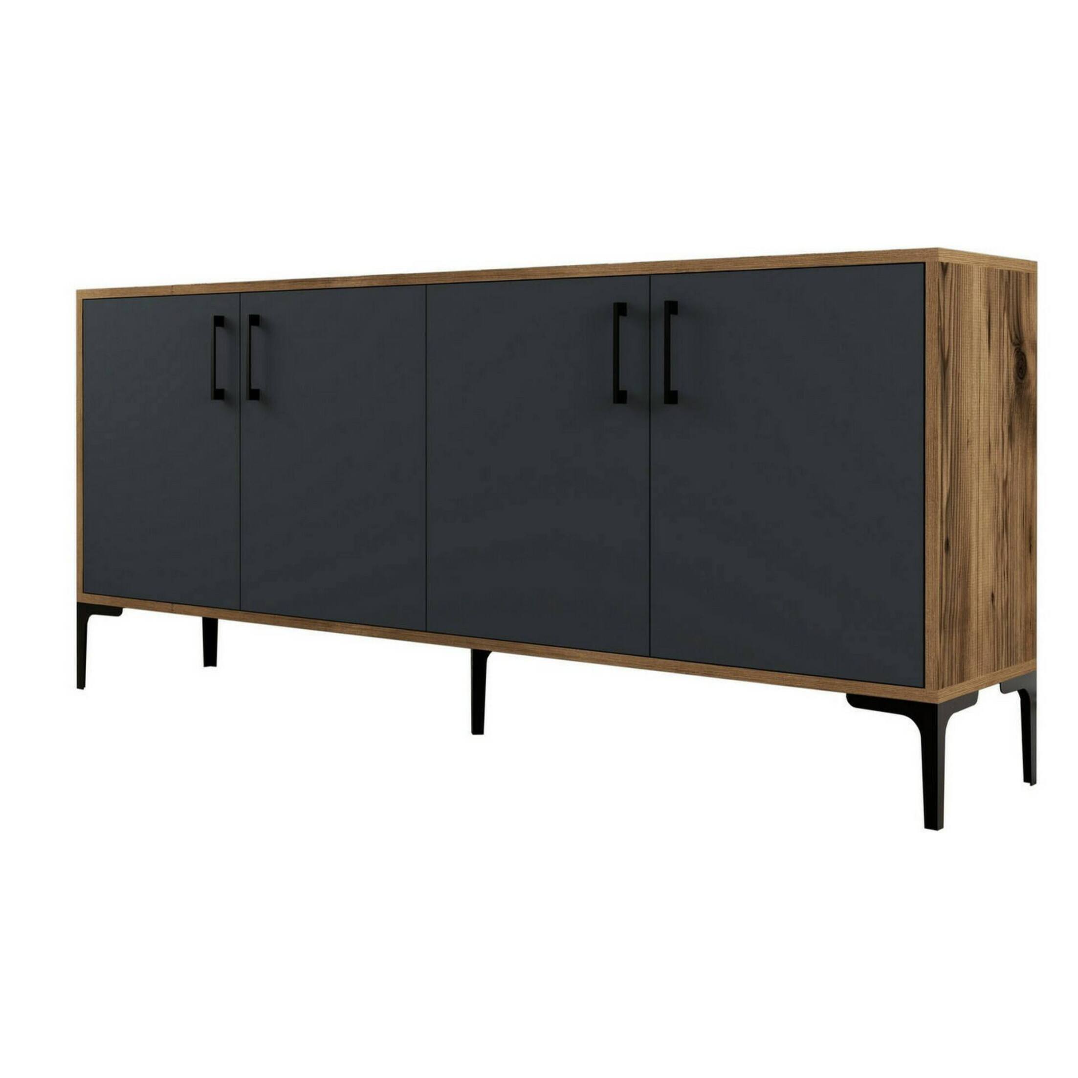 Credenza Dpedrol, Buffet da soggiorno, Madia da salotto, Dispensa da cucina, 180x35h78 cm, Noce e Antracite