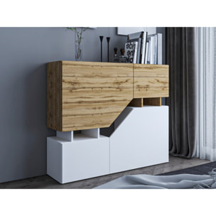 Pitt - buffet haut - 4 portes - 120 cm - Bois / Blanc
