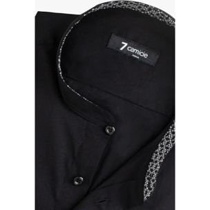 Camicia Uomo Coreano Slim Popeline Stretch Unito Nero