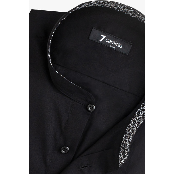 Camicia Uomo Coreano Slim Popeline Stretch Unito Nero