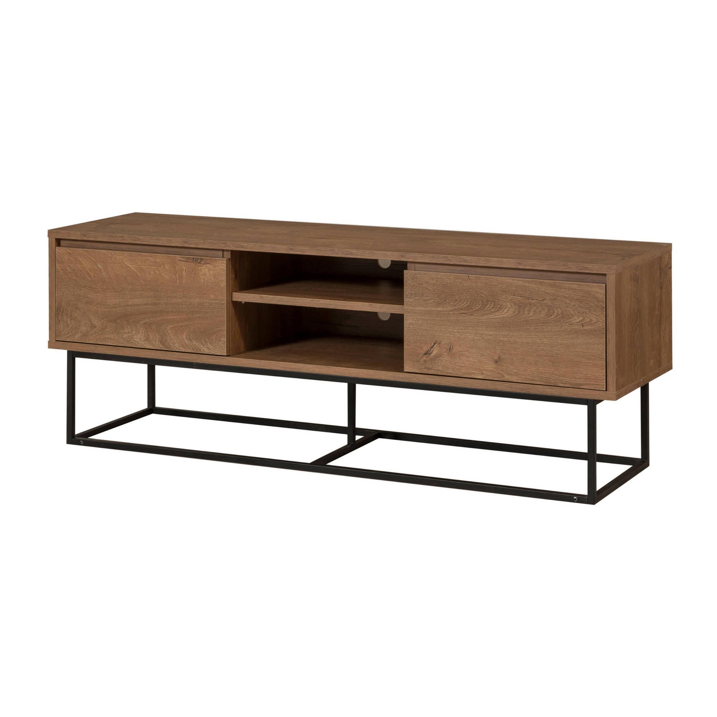 Mobile porta TV Dpicon, Credenza da soggiorno, Armadio basso per TV, Base parete attrezzata, 140x40h50 cm, Noce e Nero