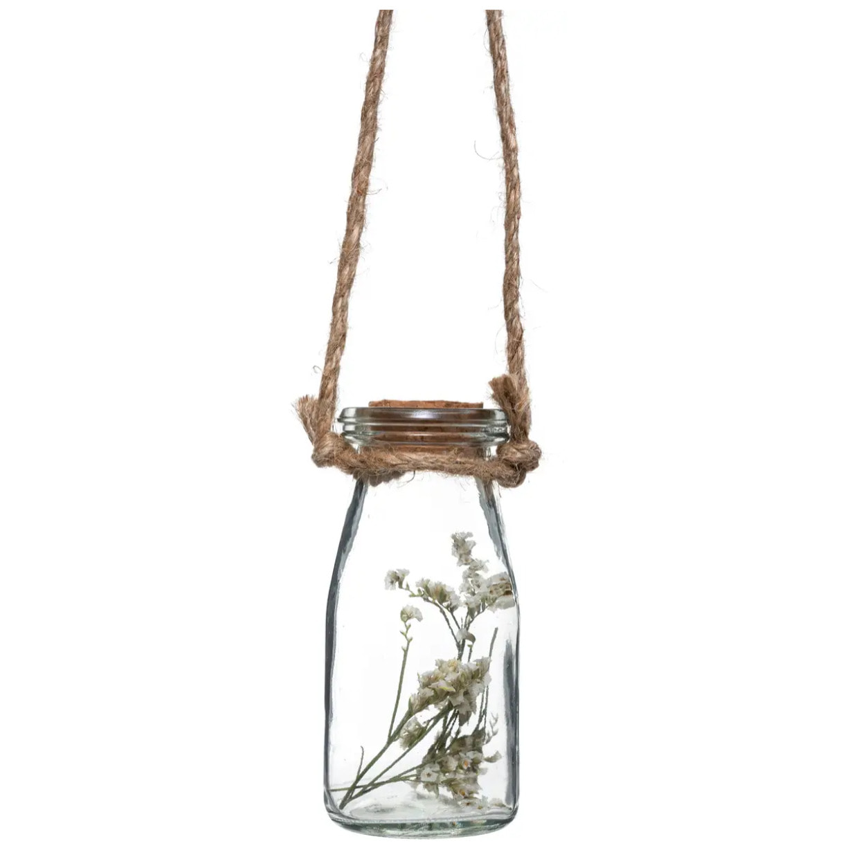 Suspension de 4 fleurs sechées - pot en verre - H45 cm