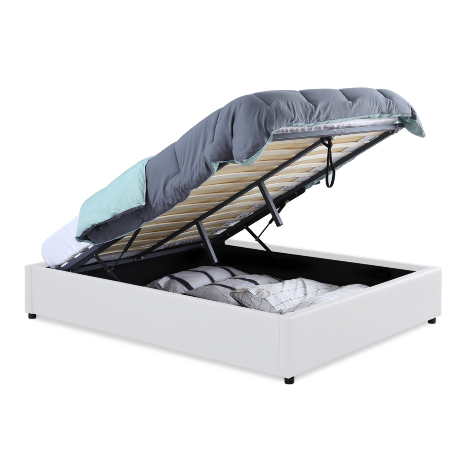 Lit coffre Otto en similicuir blanc avec sommier 160x200cm